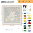 Ghost on a Broom punch needle kit, 24 × 24 in (60 × 60 cm): canvas size and kit contents