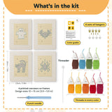 What is in the Ghost on Yellow set: 4 printed canvases, punch needle, threader, threads, color guide and 4 sets of hangers (6 × 8 in (15 × 20 cm) each)