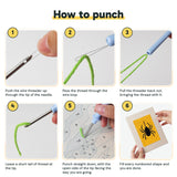 Six steps showing how to thread and use the punch needle