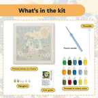 What is in the Ghost Picnic kit: printed canvas, punch needle, threader, threads, color guide and hangers
