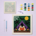 Ghost Story Tent canvas before and after punching, with the threads and tools