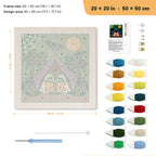 Ghost Story Tent punch needle kit, 20 × 20 in (50 × 50 cm): canvas size and kit contents