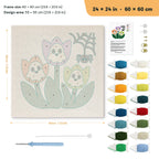 Ghost Tulips punch needle kit, 24 × 24 in (60 × 60 cm): canvas size and kit contents