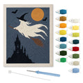Ghost Witch in Flight punch needle kit: finished canvas with threads, punch needle and threader