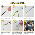Six steps showing how to thread and use the punch needle