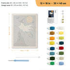 Ghost Witch in Flight punch needle kit, 12 × 16 in (30 × 40 cm): canvas size and kit contents