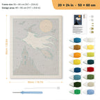 Ghost Witch in Flight punch needle kit, 20 × 24 in (50 × 60 cm): canvas size and kit contents