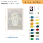 Ghost with a Cocktail punch needle kit, 12 × 16 in (30 × 40 cm): canvas size and kit contents