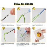 Six steps showing how to thread and use the punch needle