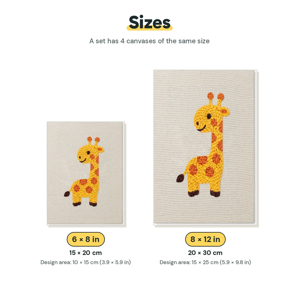 Size chart for the two mini canvas sizes: 6 x 8 in and 8 x 12 in