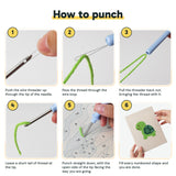Six steps showing how to thread and use the punch needle