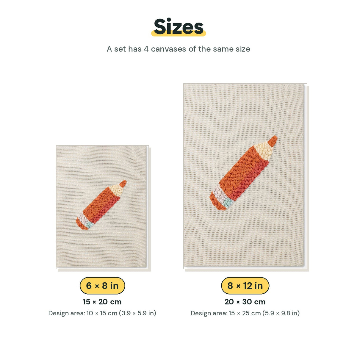 Size chart for the two mini canvas sizes: 6 x 8 in and 8 x 12 in