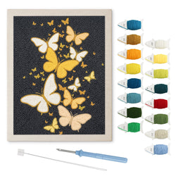 Golden Butterflies punch needle kit: finished canvas with threads, punch needle and threader