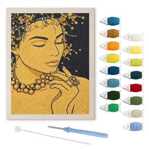 Golden Daydream punch needle kit: finished canvas with threads, punch needle and threader