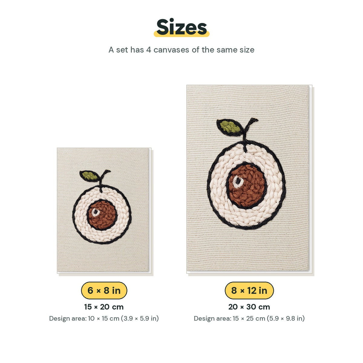 Size chart for the two mini canvas sizes: 6 x 8 in and 8 x 12 in