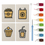 Golden Popcorn Bucket mini punch needle kit set: four finished canvases with threads, punch needle and threader
