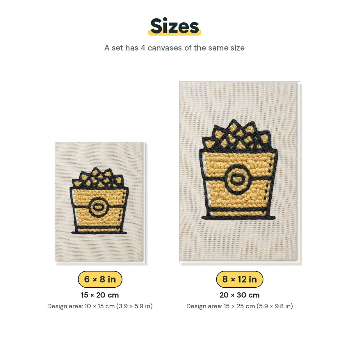 Size chart for the two mini canvas sizes: 6 x 8 in and 8 x 12 in