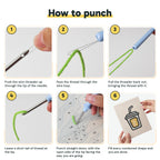 Six steps showing how to thread and use the punch needle