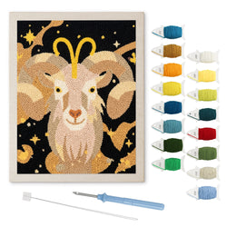 Golden Ram punch needle kit: finished canvas with threads, punch needle and threader
