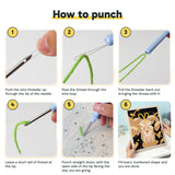 Six steps showing how to thread and use the punch needle