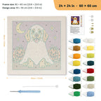 Golden Retriever Ghost punch needle kit, 24 × 24 in (60 × 60 cm): canvas size and kit contents