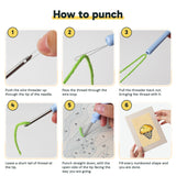 Six steps showing how to thread and use the punch needle