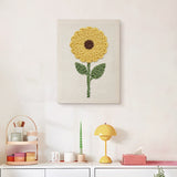 Finished Golden Sunflower punch needle canvas on a wall