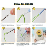 Six steps showing how to thread and use the punch needle