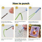 Six steps showing how to thread and use the punch needle