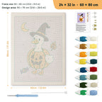 Goose in a Pumpkin punch needle kit, 24 × 32 in (60 × 80 cm): canvas size and kit contents