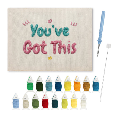Got This Lettering punch needle kit: finished canvas with threads, punch needle and threader