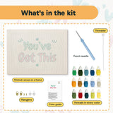 What is in the Got This Lettering kit: printed canvas, punch needle, threader, threads, color guide and hangers