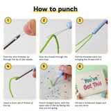Six steps showing how to thread and use the punch needle