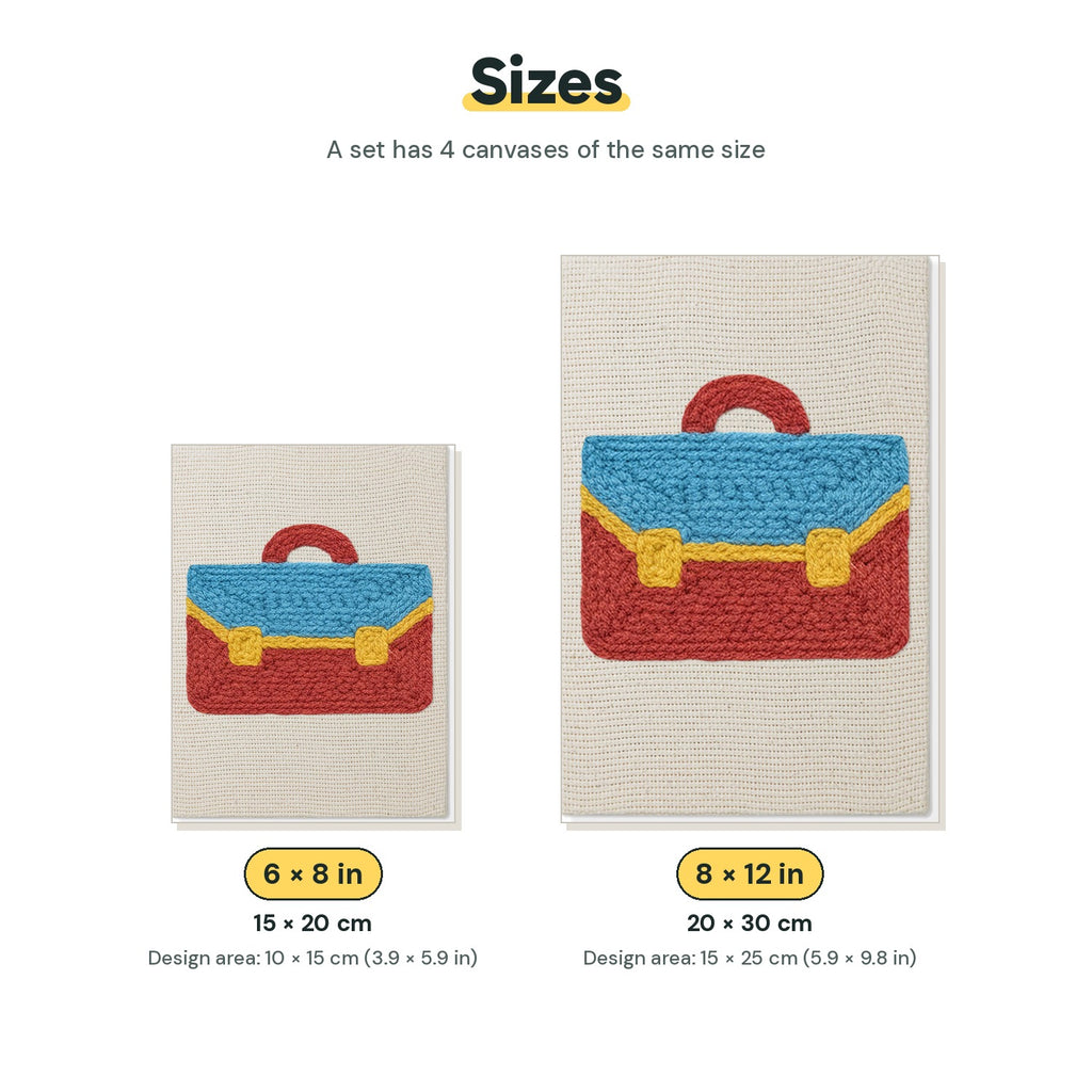 Size chart for the two mini canvas sizes: 6 x 8 in and 8 x 12 in