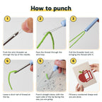 Six steps showing how to thread and use the punch needle