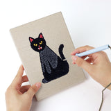 Punching a Graveyard Cat mini canvas with the punch needle