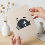 Hand holding a finished Graveyard Ghosts mini canvas