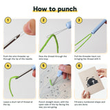 Six steps showing how to thread and use the punch needle