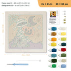 Graveyard Mummy punch needle kit, 24 × 24 in (60 × 60 cm): canvas size and kit contents