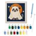 Gray Cat Ghost punch needle kit: finished canvas with threads, punch needle and threader