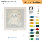 Gray Cat Ghost punch needle kit, 20 × 20 in (50 × 50 cm): canvas size and kit contents