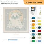Gray Cat Ghost punch needle kit, 24 × 24 in (60 × 60 cm): canvas size and kit contents