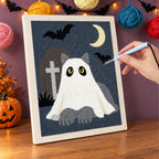 Punching the Gray Cat Graveyard Ghost design with the punch needle