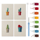 Gray Pot Cacti mini punch needle kit set: four finished canvases with threads, punch needle and threader