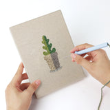 Punching a Gray Pot Cacti mini canvas with the punch needle