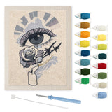 Gray Rose Eye punch needle kit: finished canvas with threads, punch needle and threader