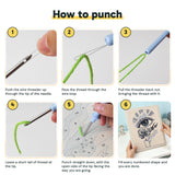 Six steps showing how to thread and use the punch needle