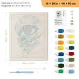Gray Rose Eye punch needle kit, 16 × 20 in (40 × 50 cm): canvas size and kit contents
