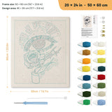 Gray Rose Eye punch needle kit, 20 × 24 in (50 × 60 cm): canvas size and kit contents