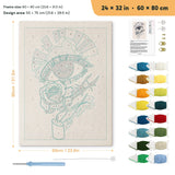Gray Rose Eye punch needle kit, 24 × 32 in (60 × 80 cm): canvas size and kit contents